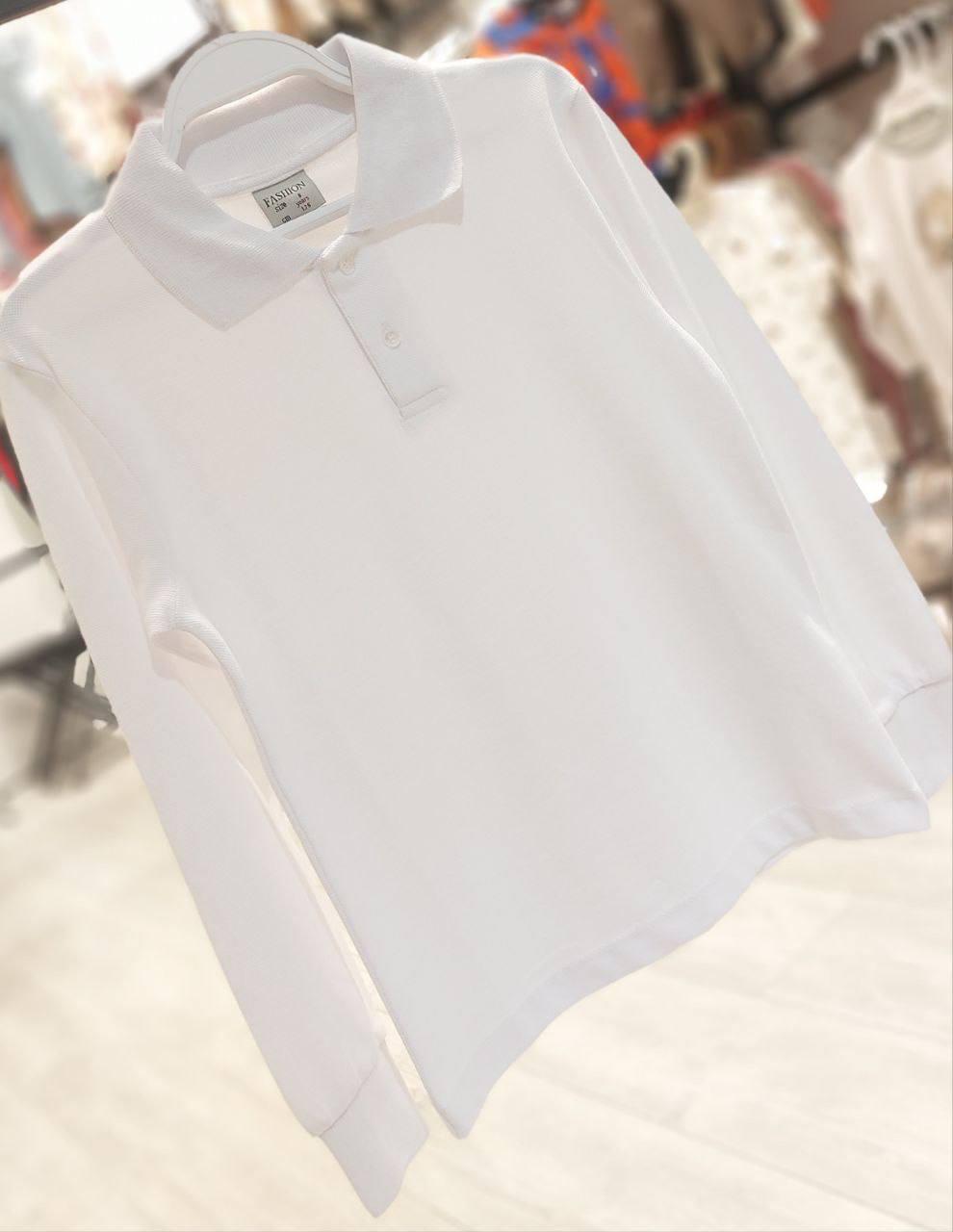 Long Sleeve White Polo Collar T-Shirt