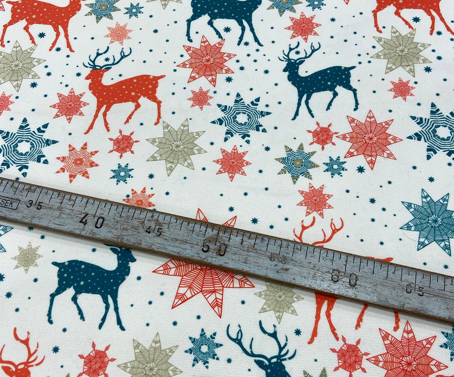 CHRISTMAS COLORFUL DEER DIGITAL PRINTING FABRIC - WHITE
