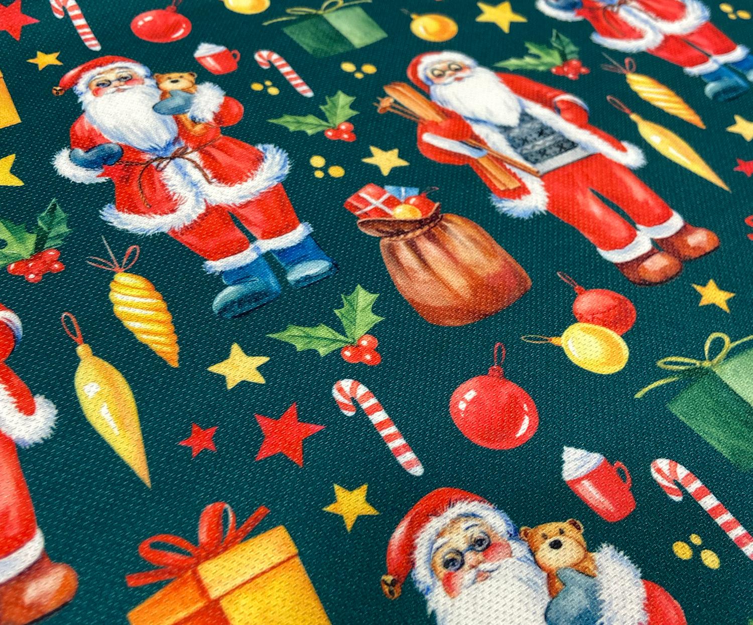 CHRISTMAS SANTA CLAUS DIGITAL PRINT FABRIC - GREEN