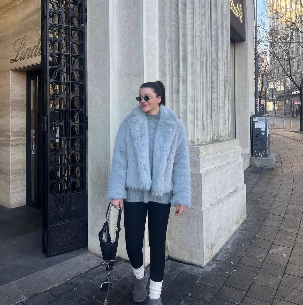 Baby Blue (Light Blue) Cropped Faux Fur Jacket