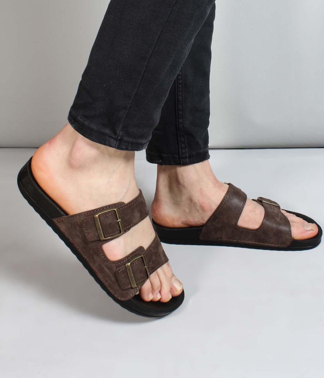 Brown Man Flat Slipper 001MAHAWAI