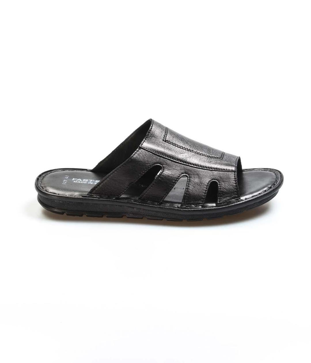 Genuine Leather Black Orlondo Man Flat Slipper 018MA127-1791