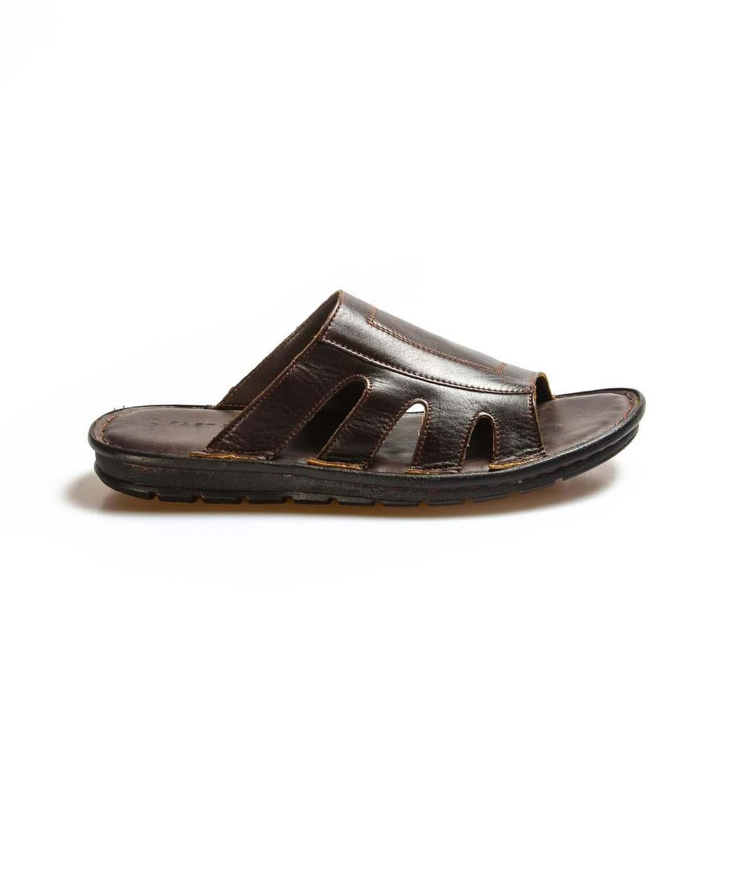 Genuine Leather Brown Man Flat Slipper 018MA127-1791