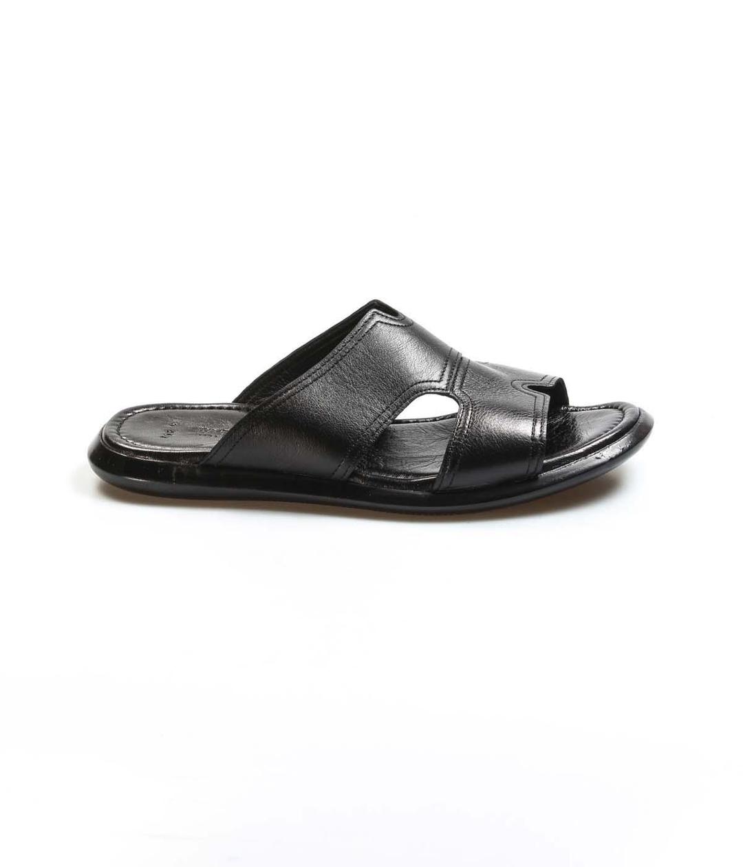 Genuine Leather Black Orlondo Man Flat Slipper 018MA798X169