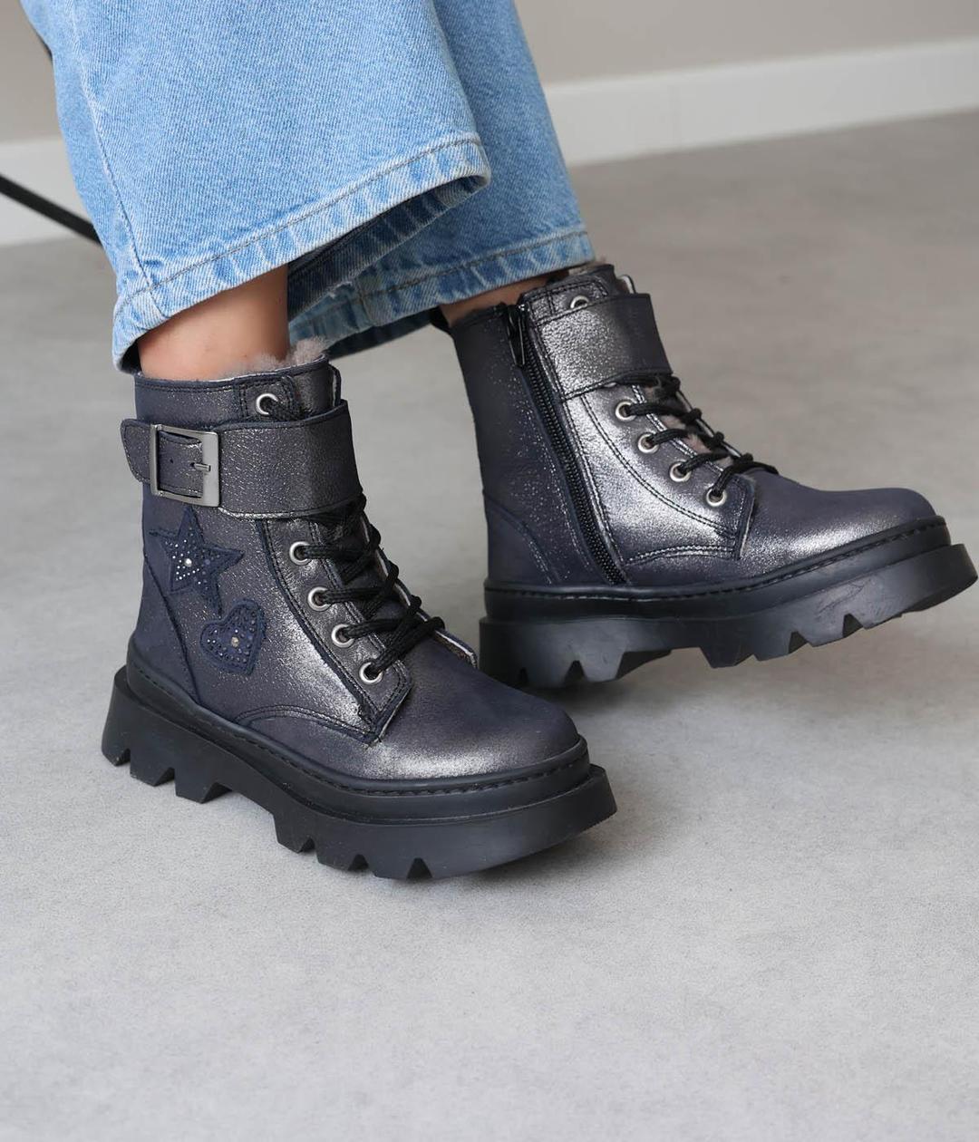 Hakiki Deri Kürklü Mavi Unisex Çocuk Klasik Bot 157KXA1774