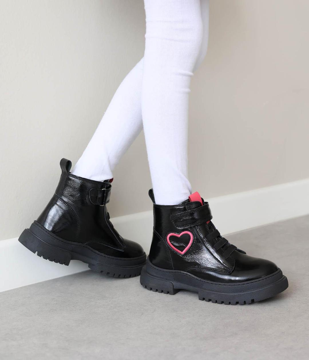 Hakiki Deri Kürklü Siyah Rugan Pembe Unisex Çocuk Klasik Bot 157KXA2994