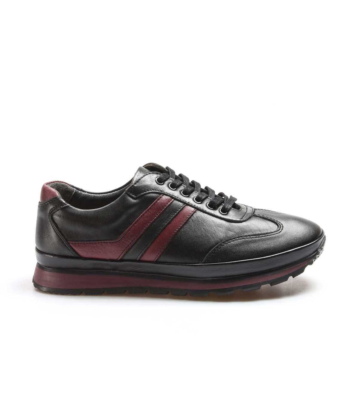 Genuine Leather Black Maroon Man Casual Shoe 662GA1001