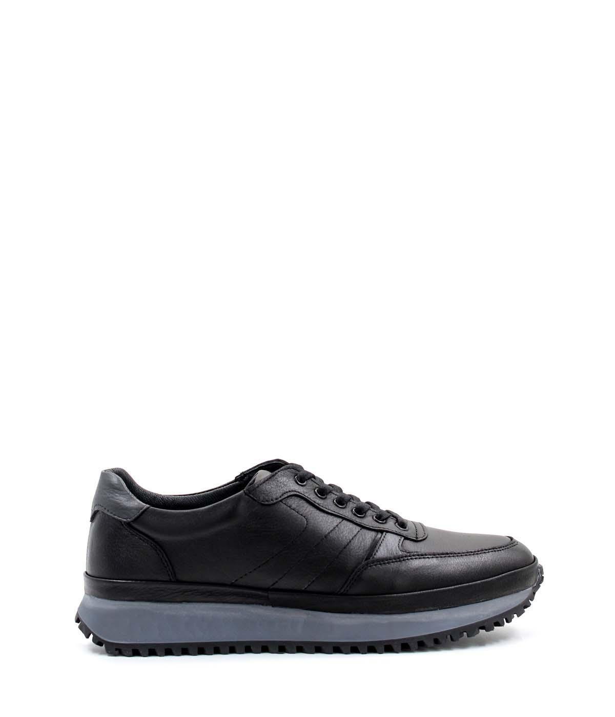 Genuine Leather Furry Black Man Casual Shoe 722KMA872