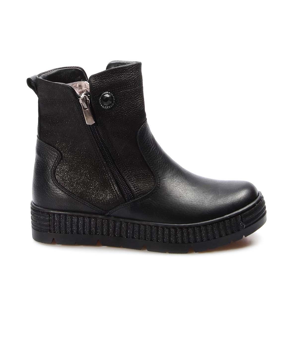 Genuine Leather Furry Black Unisex Child Classical Boot 769KXA125