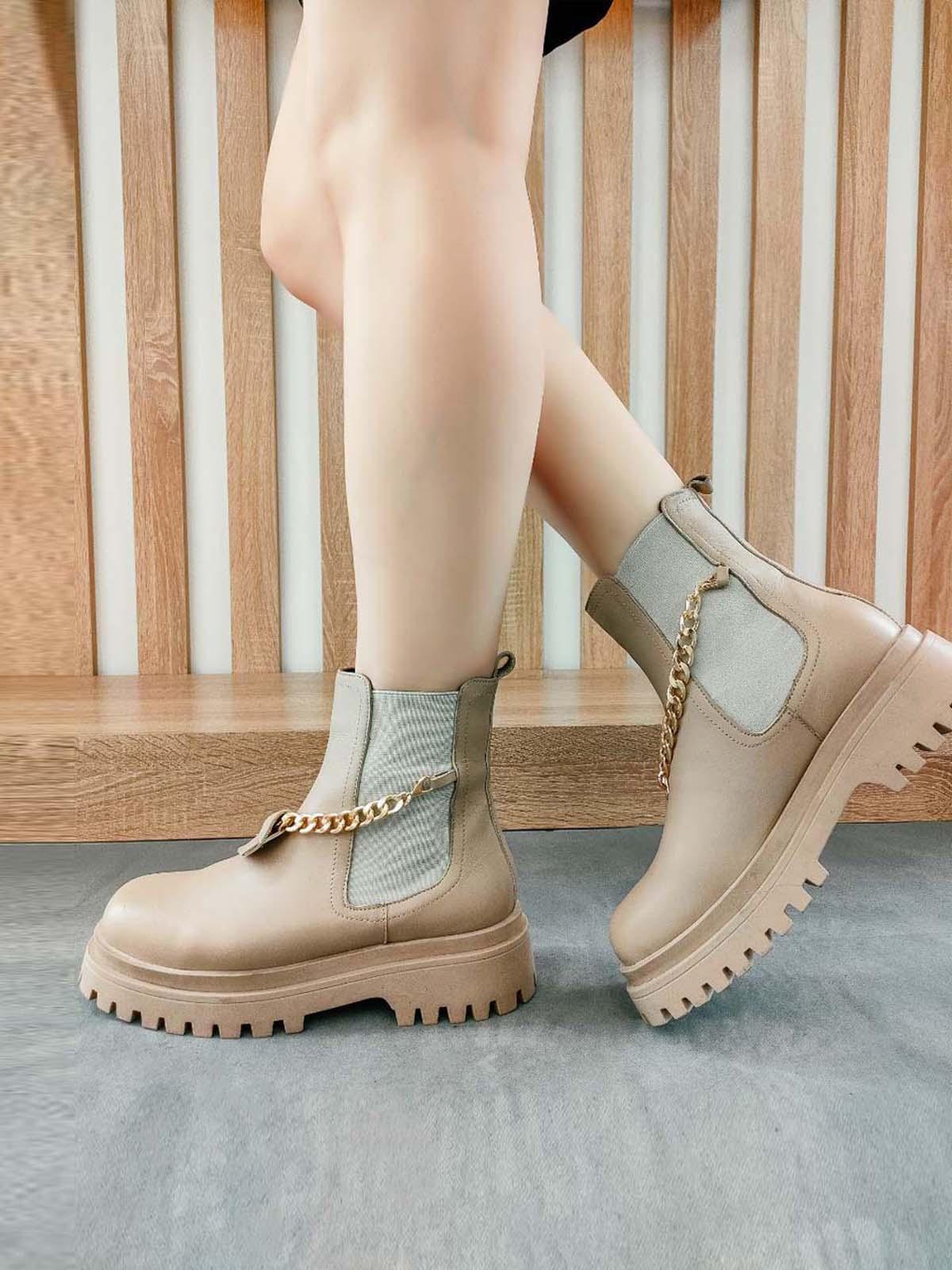 Genuine Leather Beige Woman Classical Boot 916SZA3578