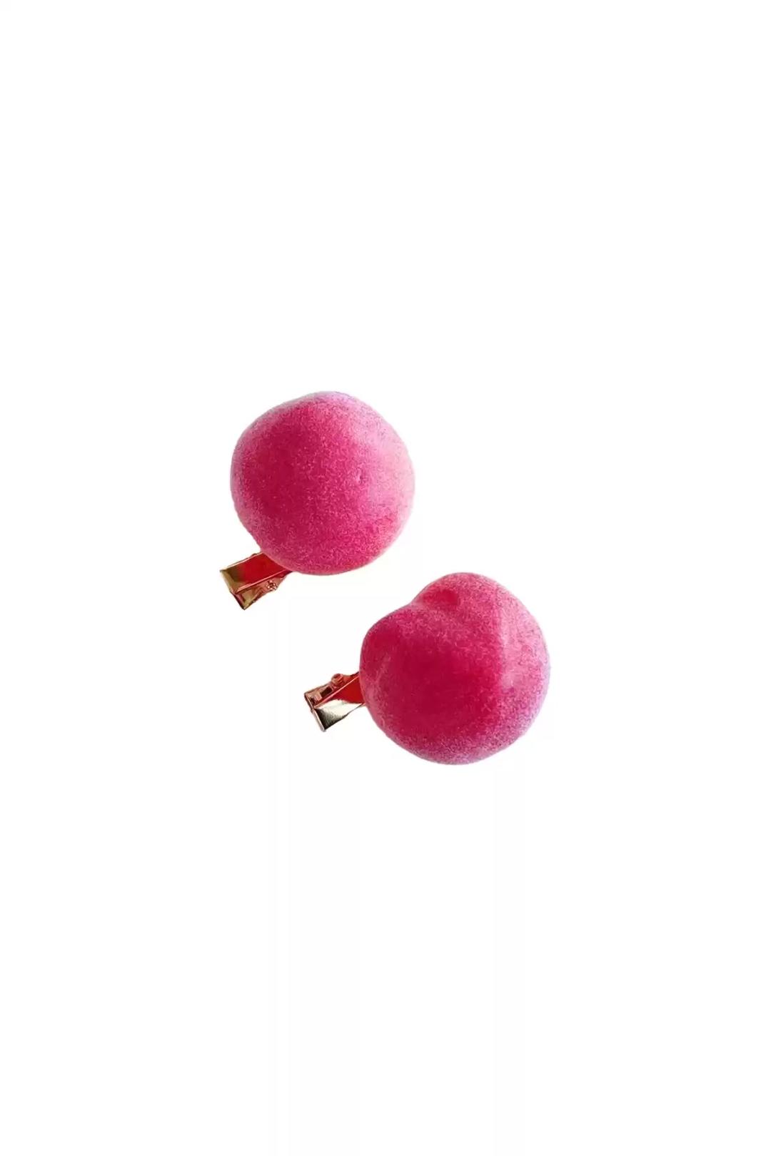 Pembe Simli Kiraz Figürlü Saç Klipsi Çifti