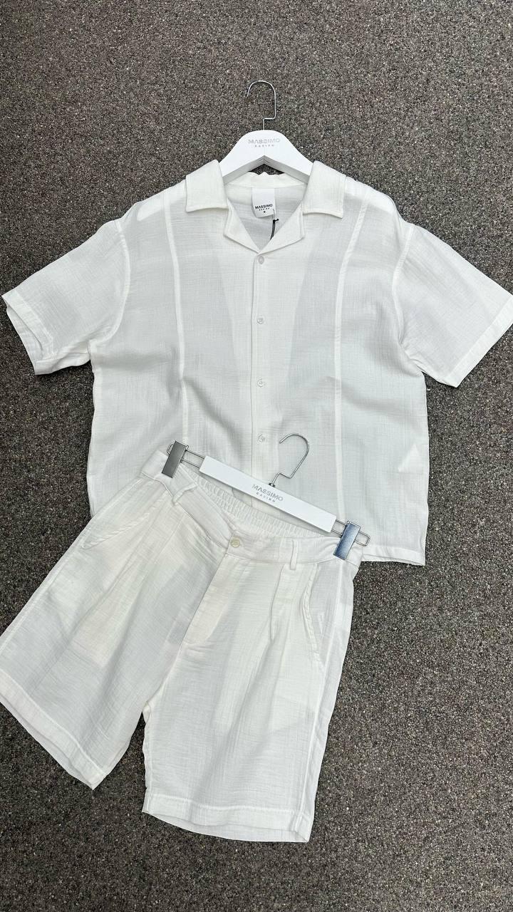 Massimo Dutti Beyaz Kısa Kollu Gömlek ve Şort Takım