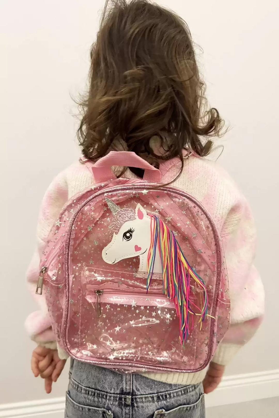 Unicorn Desenli Şeffaf Çocuk Sırt Çantası