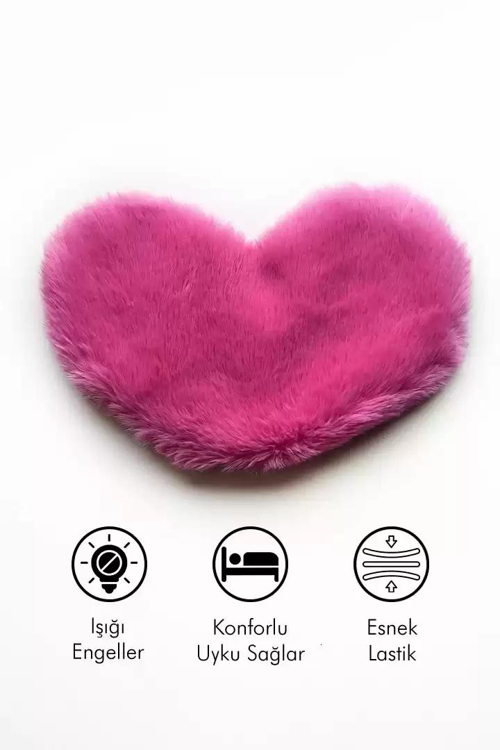 Pembe Kalp Şeklinde Yumuşak Peluş Işık Geçirmeyen Konforlu Uyku Gözlüğü Esnek Lastikli