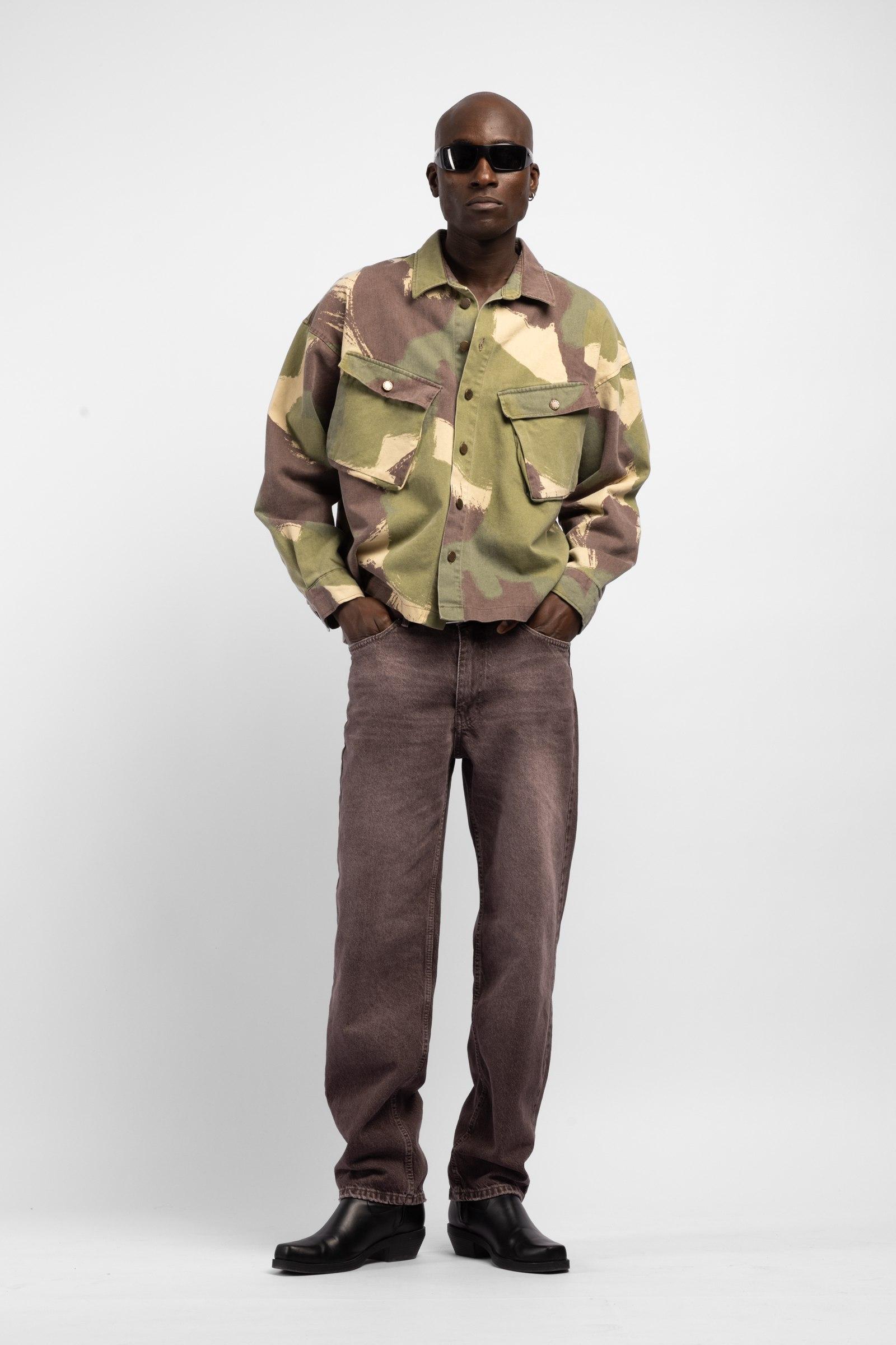 Abstract Camouflage Print Oversize Canvas Jacket