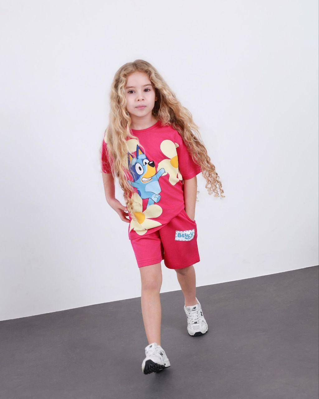Girls' Bluey Print Flower Detail Shorts & T-Shirt Set