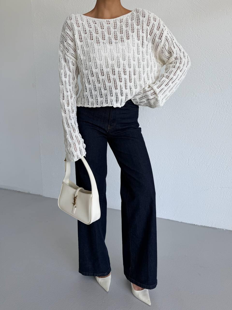 Openwork Bohemian Knit Blouse - Ecru