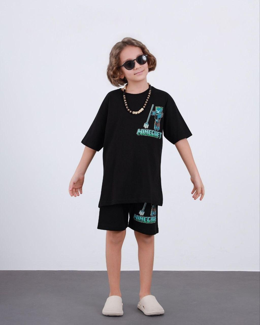 From the Game World to Style: Minecraft Themed Kids Shorts-T-Shirt Set