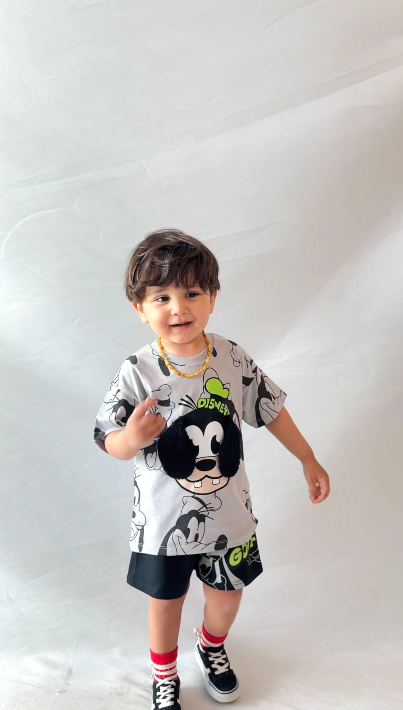 Disney Goofy Figurine Embossed Detail Baby Boy Shorts Set