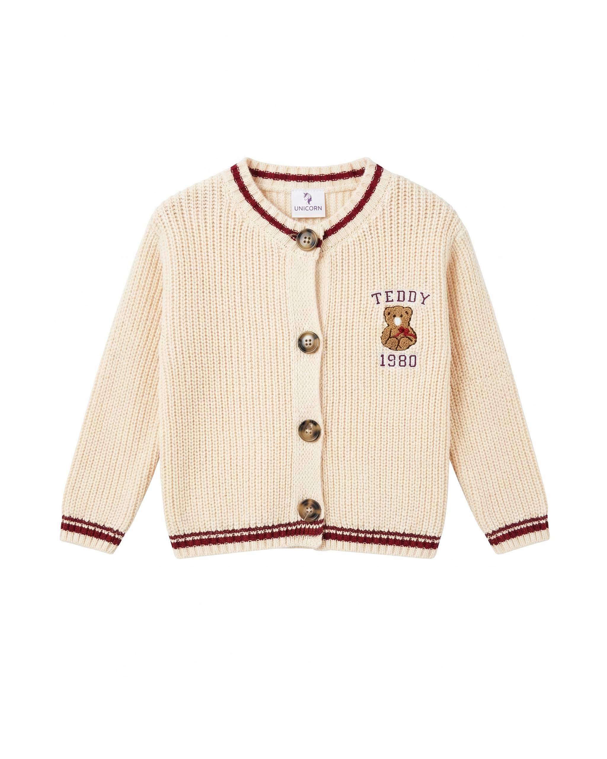 Nostalgic Teddy Embroidered Baby Cardigan