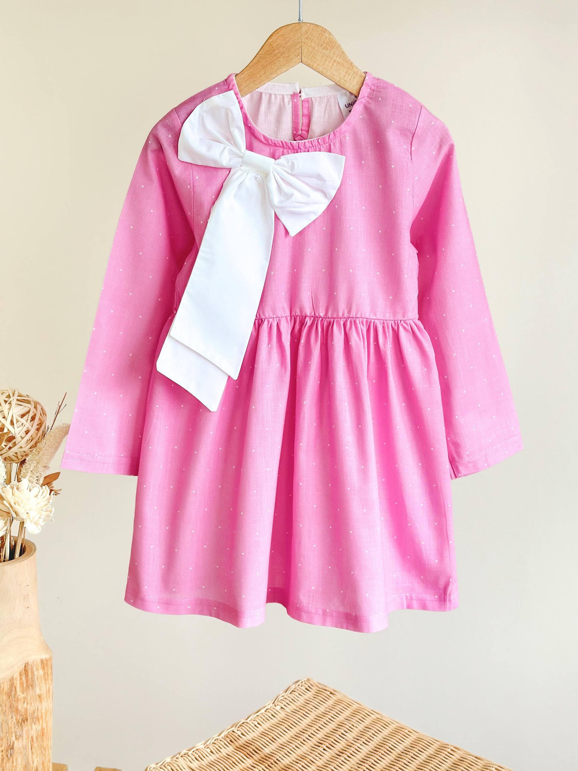 Girl's Big Bow Detail Polka Dot Dress