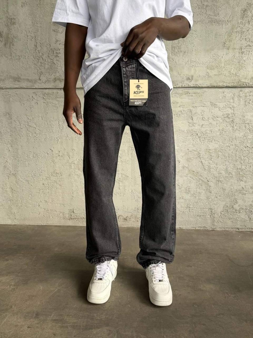 Washed Charcoal Loose Fit Denim Pants