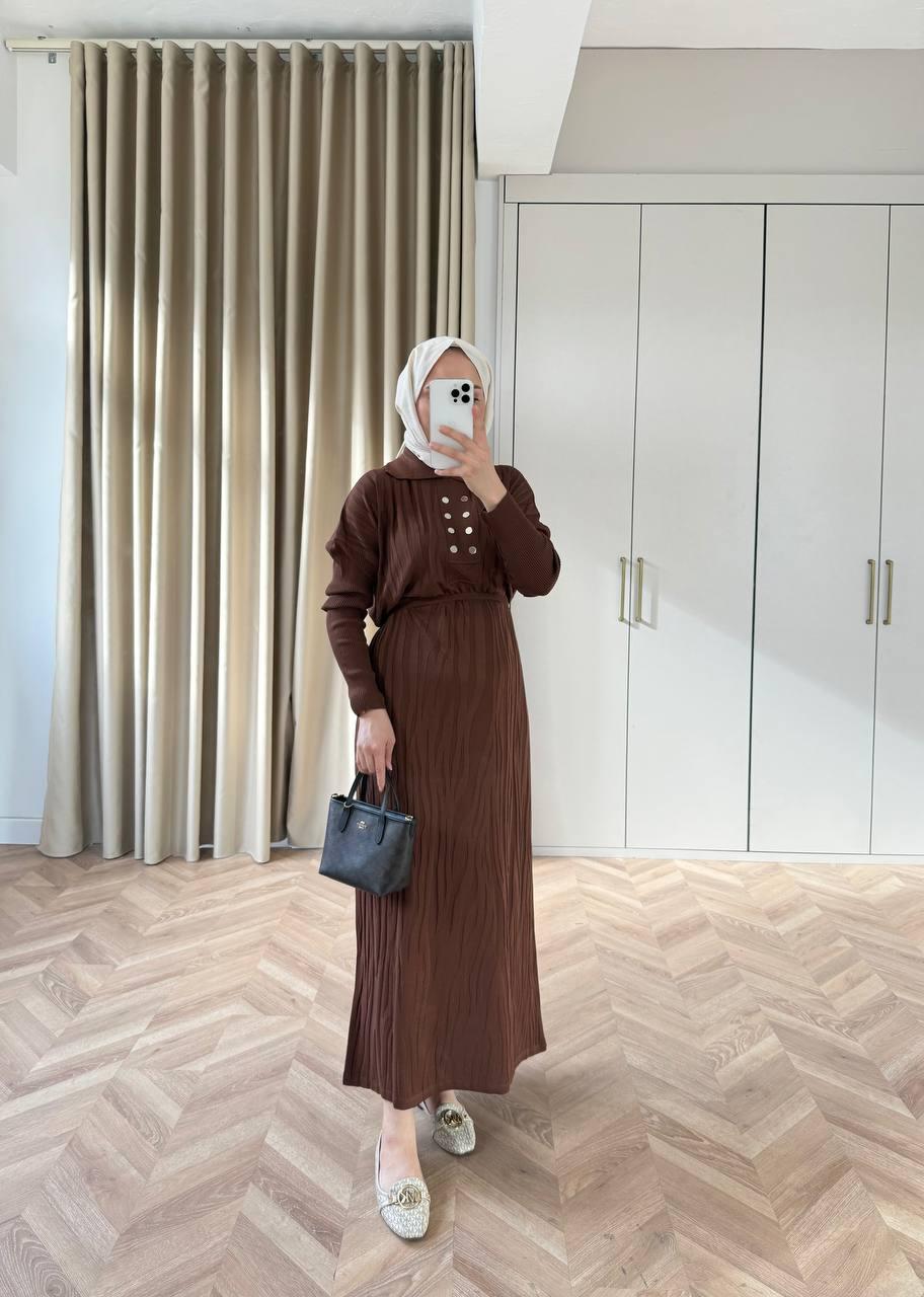 Gold Buttoned Knit / Knitted Maxi Dress