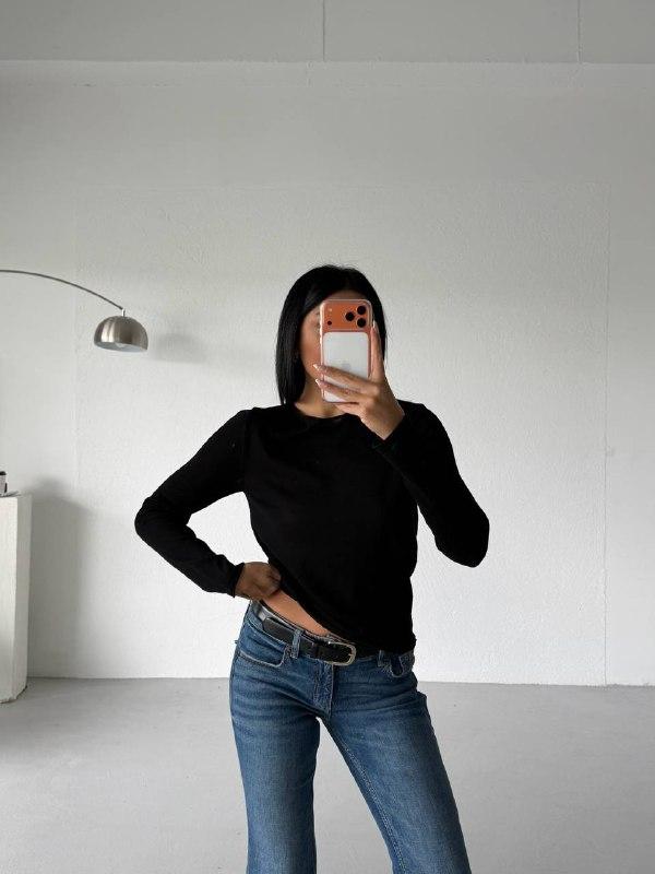 Women's Black Crew Neck Basic Long Sleeve Bodysuit