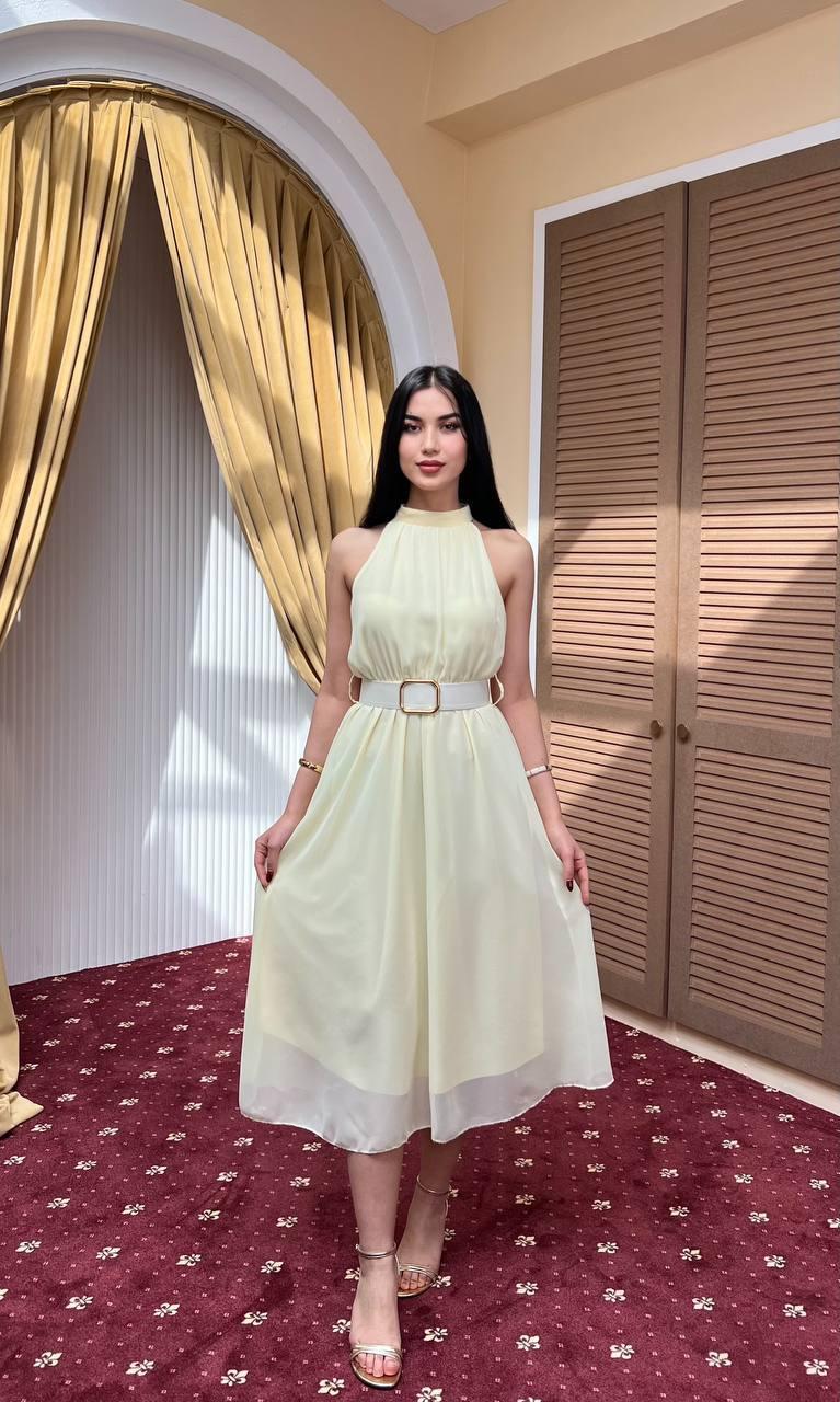 Весенний Бриз: Шифоновое Миди-Платье с Воротником-Халтер