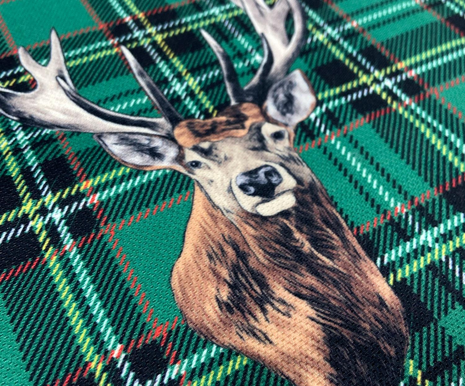 CHRISTMAS PLAID DEER PRINT DIGITAL PRINT FABRIC - GREEN