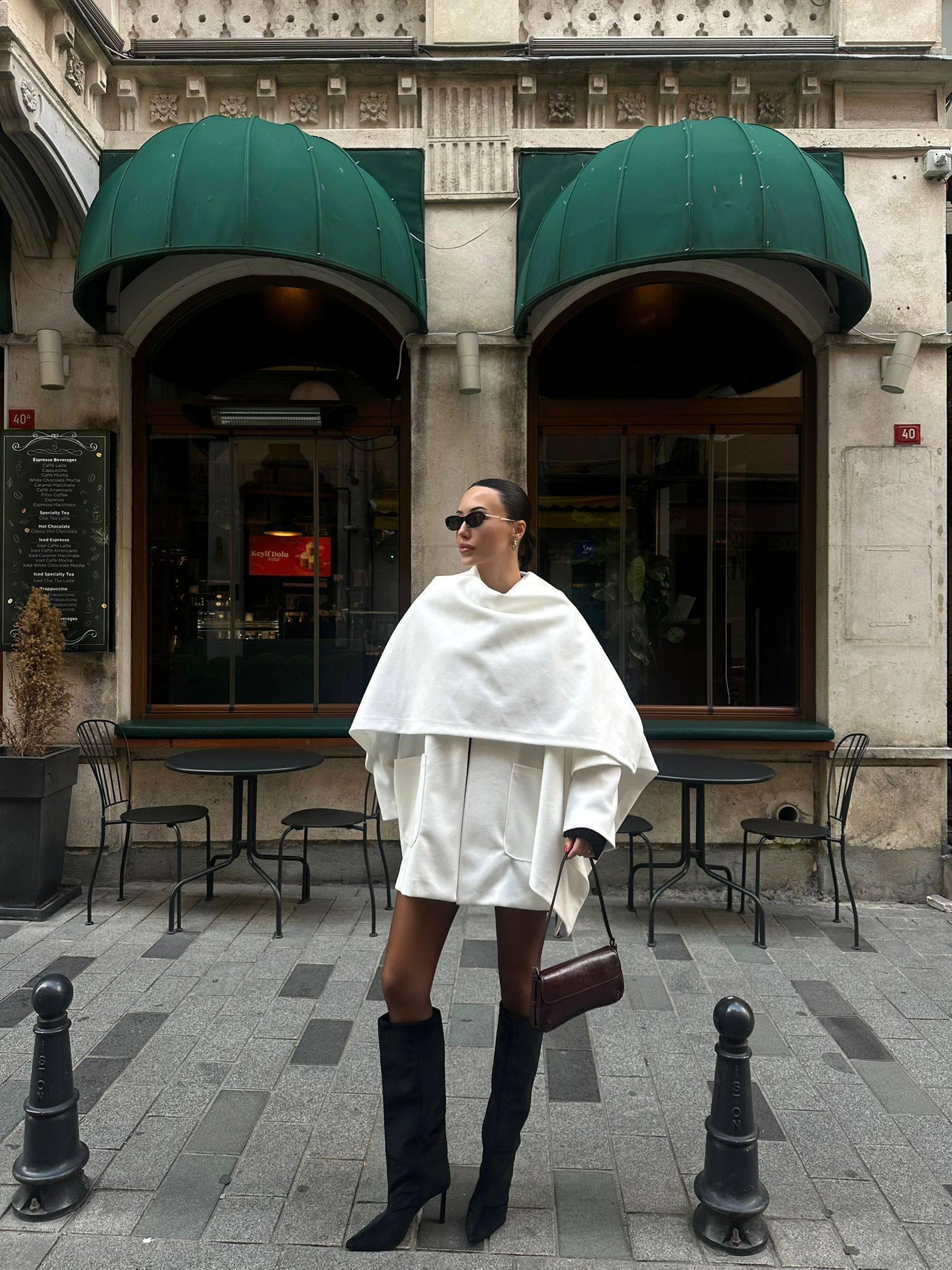 Ecru Shawl Collar Cashmere Cape Jacket