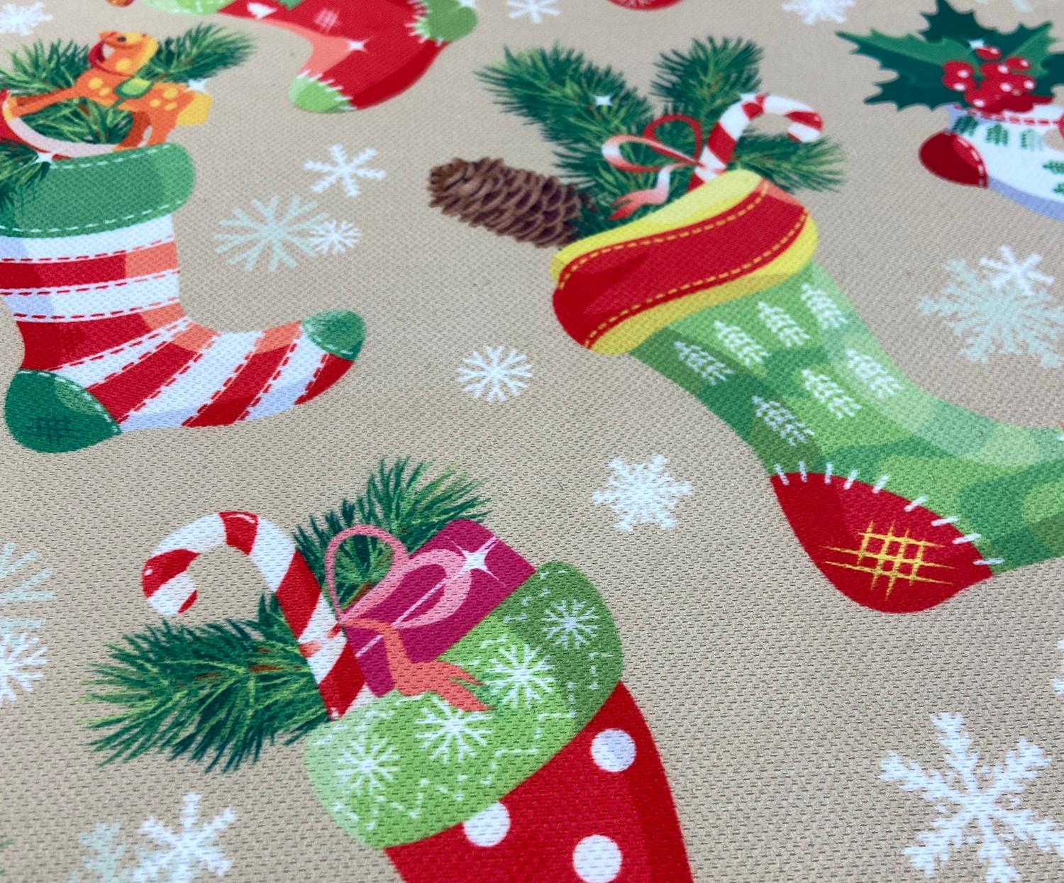 CHRISTMAS SOCKS DIGITAL PRINT FABRIC - BEIGE